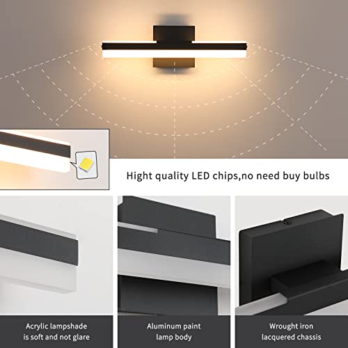 Joossnwell LED Vanity Light Matte Black Modern Bathroom Vanity Light Fixtures Wall Mount Bath Lights for Mirror Bar Lights Warm Light 14W 15.74 Inch Long 3000K
