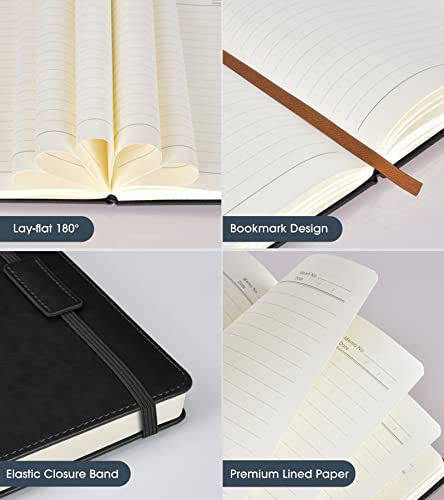Lined Journal Notebook for Women Men,256 Pages A4 Large Hardcover Leather Journals for Writing,Travel,Business,Work,School,College Ruled Notebooks for Note Taking,Diary Notepad 8.6"×11" (Black)