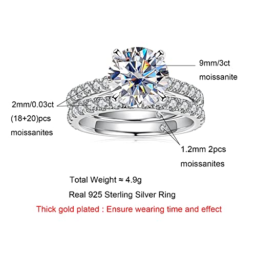 AnuClub 4ct Princess Cut Moissanite Engagement Rings Wedding Band D Color VVS1 Round Cut 925 Sterling Silver Bridal Sets, Christmas Gift for Women 10