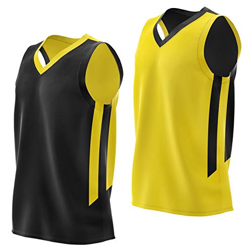 Liberty Imports Reversible Men's Mesh Athletic Basketball Jersey Single for Team Scrimmage (Black/Yellow, Medium)