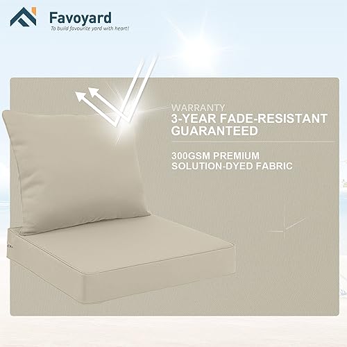 Favoyard Outdoor Seat Cushion Set 19 x 19 Inch Waterproof & Fade Resistant Patio Furniture Cushions with Removable Cover Deep Seat & Back Cushion with Handle and Adjustable Straps for Chair Sofa Couch