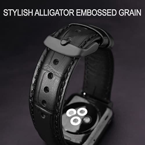 ANNEFIT Quick Release Leather Watch Bands 22mm, Alligator Grain Calfskin Replacement Strap, Stainless Steel Gold Buckle (Dark Brown)