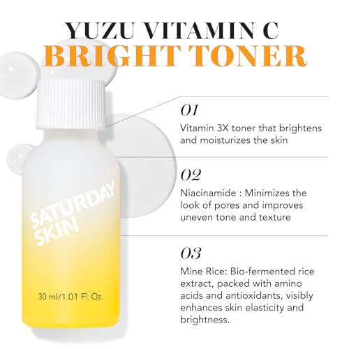 Saturday Skin 3-Piece Skin Care Set Yuzu Vitamin C Sleep Mask Yuzu Vitamin C Bright Toner and Eye Cream Overnight Facial Masks Korean Beauty Best Vitamin C Skincare Set