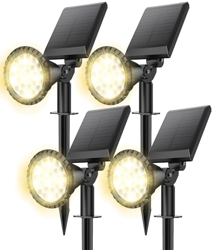 NBKLS Solar Spot Lights for Outside, 27 LED Outdoor Solar Lights for Yard, 4 Pack Solar Spotlights Waterproof Auto On/Off for Landscape, Wall, Garden, Pool, Tree, Pathway and Driveway(Warm White)
