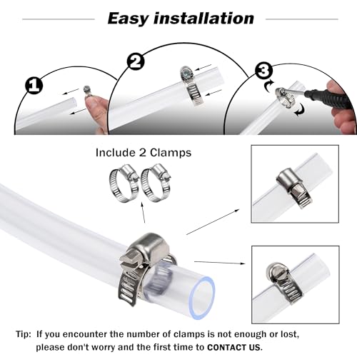 DAVCO 1" ID - 5 ft Clear Vinyl Tubing with 2 Stainless Clamps, Low Pressure Flexible PVC Tube, Heavy Duty UV Chemical Resistant Lightweight Plastic Vinyl Hose, BPA Free and Non Toxic