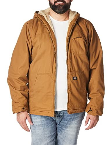 Dickies Men's Big-Tall Sanded Duck Sherpa Lined Hooded Jacket, Brown Duck, X-Large