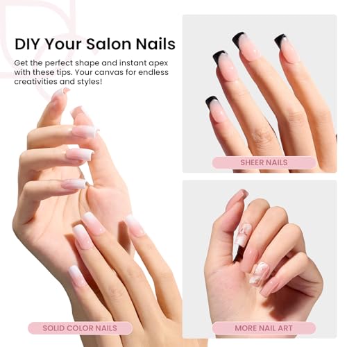 Beetles Tipex Instant Apex Nail Tips,120Pcs Pre-building Pre-Etched Gel Nail Tips Long Coffin Thicker Acrylic Nails Strong Full Cover False Nail Extension Building Gel Press-on Nails for Flat Nails