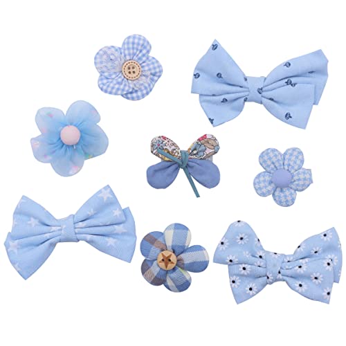 Petunny Baby Hair Clips Set,8Pcs Flowers Barrettes For Baby Girls Bows Fully Lined Hair Barrettes Hair Accessories For Toddlers,Infants,Kids and Children,Blue