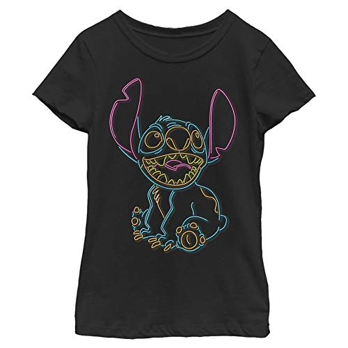 Disney Lilo Neon Stitch Girl's Solid Crew Tee, Black, X-Small