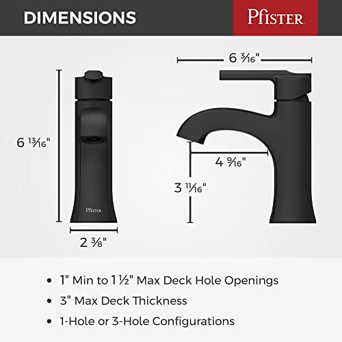 Pfister Vaneri Bathroom Sink Faucet, Single Control, 1-Handle, Single Hole, Matte Black Finish, LF042VRIBB