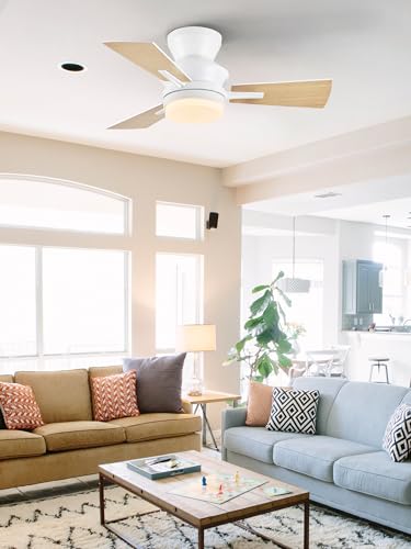 LEDIARY 42 inch Ceiling Fans with Lights and Remote Control,Flush Mount Ceiling Fan with Quiet Reversible DC Motor,Black Modern Low Profile Ceiling Fan with Light for Bedroom Living Room Patio