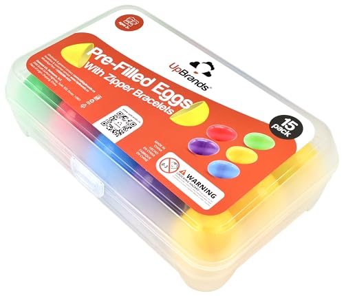 UpBrands 15 Toy Zipper Bracelets in Easter Eggs - Vibrant Pre-filled Easter Eggs with Toys inside for Boys & Girls - Perfect Basket Stuffers, Egg Hunt Prizes, and Birthday Party Favors for Kids