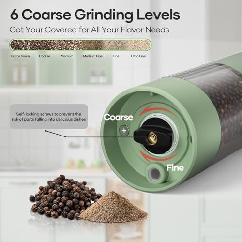 OPIIV 2 Pack Electric Salt and Pepper Grinder Set - USB Rechargeable Automatic Salt Pepper Mill Shaker with LED Light, Adjustable Coarseness, One Hand Operation