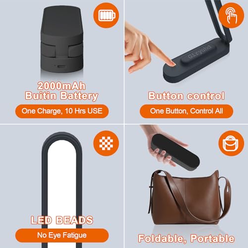 Giryuhd LED Desk Lamp for Office Home & Battery Operated Lamp Rechargeable Lamp Foldable & Portable Light, LED Desk Light Strip, 3 Brightness Dimmable Small Desk Lamp Wireless Reading Lamp(2PACK)