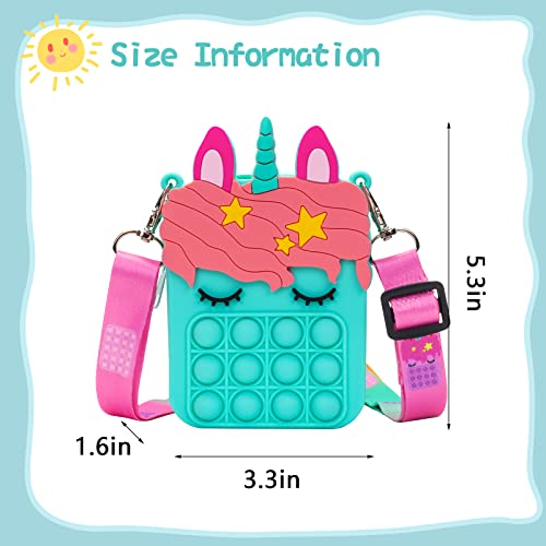 Big Pop Purse, Unicorn Pop Purse for Girl Pop Bag with Unicorn Pop Toy, Shoulder Bag Fidget Toys Pop Fidget Backpack Toy for Kids Backpack Silicone Bag Pop for Xmas Gift Girls