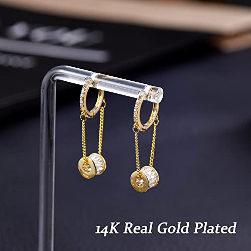 Ritach 925 Sterling Silver Small Huggie Hoop Earrings for Women Trendy 14K Gold Plated Chain Hoop Flower Dangle Drop Earrings