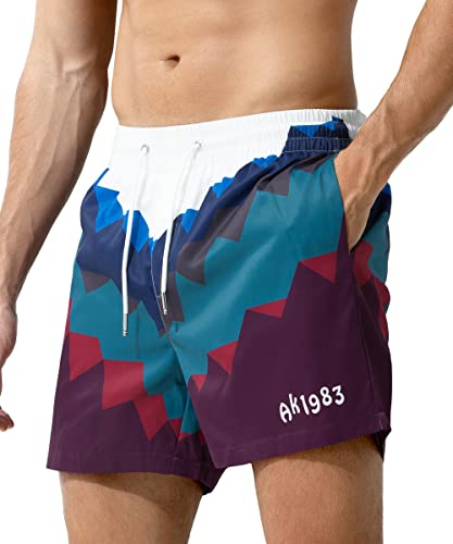 Arjen Kroos Mens Swim Trunks Quick Dry 5 Inch Inseam Swim Shorts for Men Bathing Suit with Pockets and Soft Lining Printed Swimwear Beach Shorts,AK2217-Deep Blue,Small