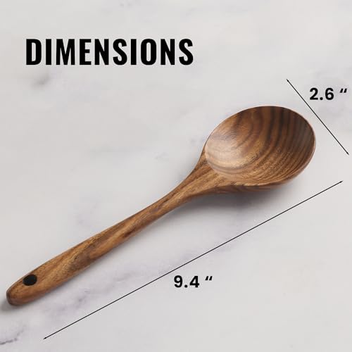 Zulay Kitchen Extra-Large 6-Piece Wooden Spoon Set for Cooking - Smooth Teak Wooden Utensils - Comfort-Grip Non-Stick Wooden Cooking Spoons - Large Wooden Turner, Spatula, Skimmer, Fork, Serving Spoon