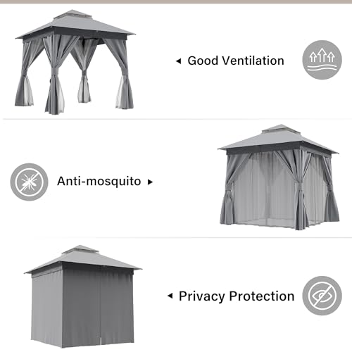 LAUSAINT HOME Outdoor Patio Gazebo 10'x10' with Expansion Bolts, Heavy Duty Gazebos Shelter Party Tent with Double Roofs, Mosquito Nettings and Privacy Screens for Backyard, Garden, Lawn, Navy Blue