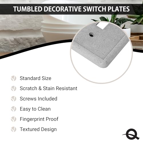 Questech Outlet Cover, Single Duplex Wall Plate 1-Gang Switch Plate Standard Size Electrical Outlet Receptacle Cover, Decorative Tumbled Texture, Gray, 3 Pack
