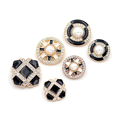 5Pcs Metal Rhinestone Button Coat Button for Sewing Decorations Accessories DIY Crafts(Black White,20mm)