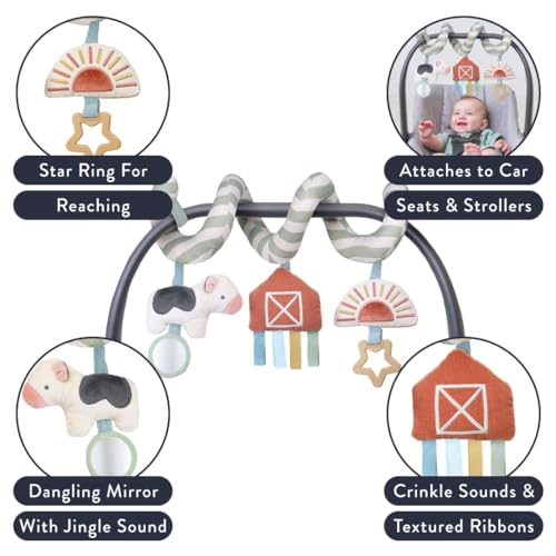 Itzy Ritzy Spiral Car Seat & Stroller Activity Toy - Stroller & Car Seat Toys for Ages 0 Months and Up - Hanging Toys Include Dangling Ring, Mirror and Textured Ribbons (Farm)