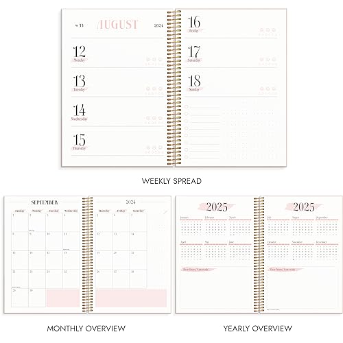 Burde Planner 2024 | Daily & Weekly Planner | Life Planner Pink Horizontal | 18 December 2023-5 January 2025 | Hardcover & Spiralbound A5 Format | Monthly & Yearly Overview | Stickers Included