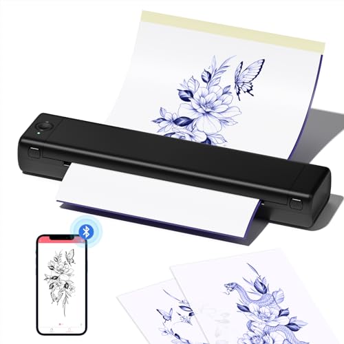 Ponek Tattoo Stencil Printer, M08F Tattoo Printer Bluetooth for Phone & PC, Stencil Printer for Tattooing, Tattoo Thermal Printer, Wireless Tattoo Machine Kit with 10pcs A4 Transfer Paper