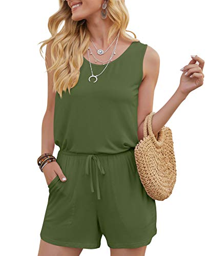 DouBCQ Womens Summer Casual Sleeveless Loose Jumpsuits Romper with Pockets (White Flower Black,Small)