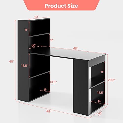 IFANNY 48 Inch Computer Desk with Bookshelf, Reversible Study Writing Desk with Storage Shelves & CPU Stand, Compact Office Desks & Workstations, Black Desk for Bedroom, Kids Room, Study (Black)