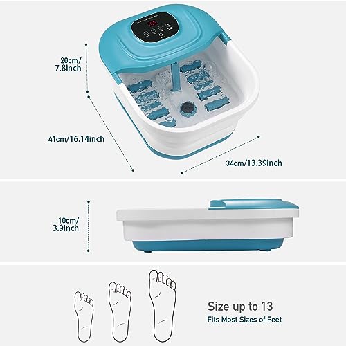 Collapsible Foot Spa with Heat, Adjustable Temperature and Timer Setting, Foot Soak Bath with Bubble, Pumice Stone, Red Light and Massage Rollers, Help Feet Stress Relief, Gifts for Women/Men