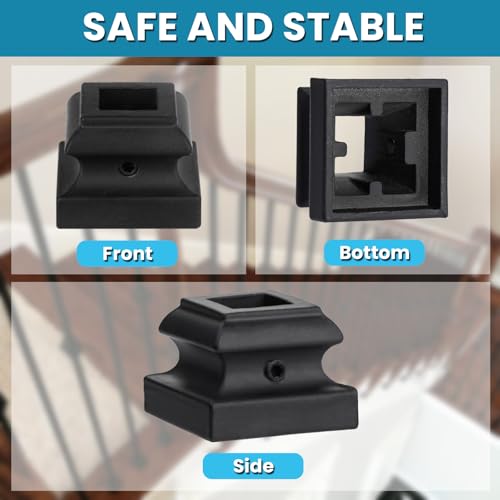 Senmit Iron Baluster Shoes - Flat Shoe with Screw - for Use with 1/2" Square Balusters - Set of 10 (Satin Black)