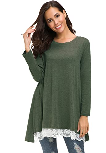 Afibi Women Lace Long Sleeve A-line Swing T-shirt Loose Tunic Top Blouse (Medium, Purple)