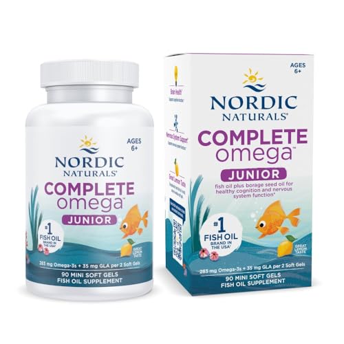 Nordic Naturals Complete Omega Jr., Lemon - 90 Mini Soft Gels - 283 mg Total Omega-3s & 35 mg GLA - Healthy Cognition, Nervous System Function - Non-GMO - 45 Servings