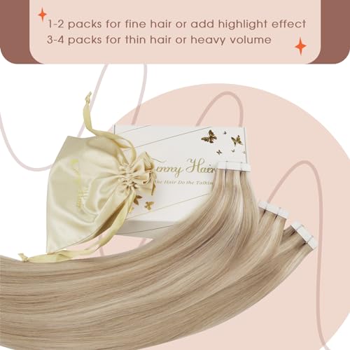 Sunny Hair Blonde Virgin Tape in Hair Extensions 12inch Tape in Hair Extensions Human Hair White Blonde Virgin Hair Tape ins Human Hair Extensions Seamless Virgin Tape in Hair for Women