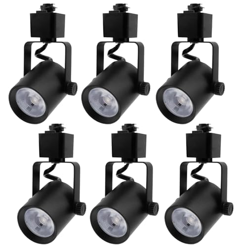 Arcfox H Type LED Track Light Head 9W 3000K Warm White ETL Multi Adjustable Angle 3 Wire Single Circuit Dimmable Track Lighting for Kitchen Dining Room Wall Art Exhibition (6 Pack, Black)