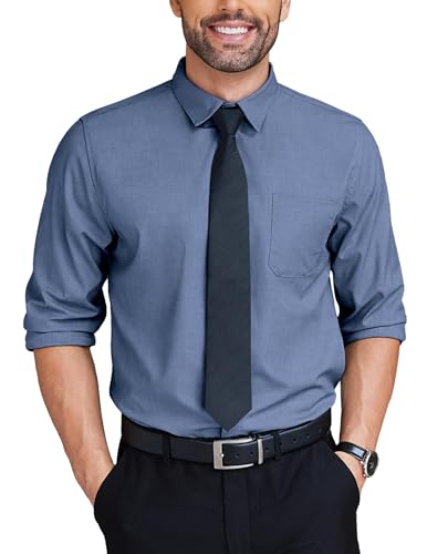 COOFANDY Men Button Down Long Sleeve Shirts Regular Fit Suit Shirt Business Dress Shirts Men Blue