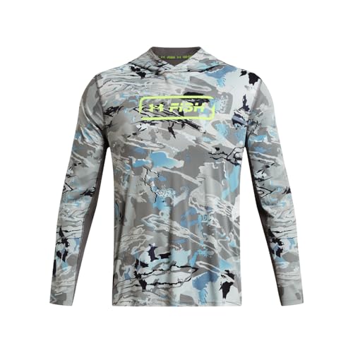 Under Armour Men's Iso-Chill Shorebreak Camo Hoodie, (012) Pitch Gray/Pitch Gray/Lime Surge, Medium