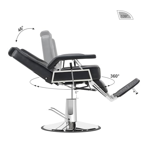 BarberPub Heavy Duty Recline Barber Chair All Purpose Hydraulic Salon Chair for Hair Stylist Spa Beauty Shampoo Equipment 8706 (Black)