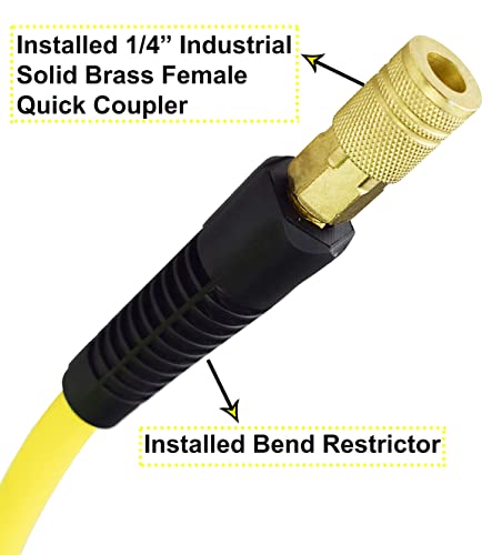 YOTOO Hybrid Air Hose 3/8-Inch by 25-Feet 300 PSI Heavy Duty, Lightweight, Kink Resistant, All-Weather Flexibility with 1/4-Inch Brass Male Fittings, Bend Restrictor