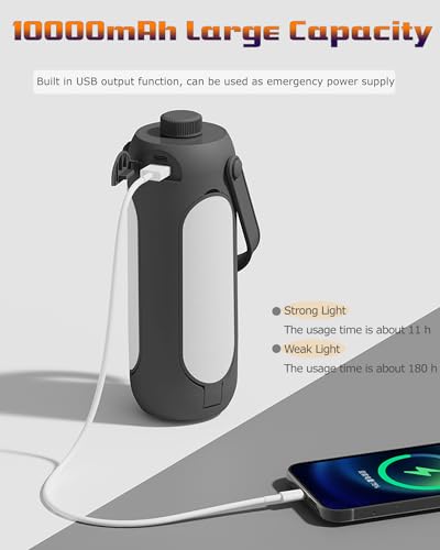 Foldable Camping Light Rechargeable Lantern, Portable Flashlight, 10000mAh Power Bank, IP54 Waterproof, 5 Modes, Multifunctional Led Tent Light for Fishing, Camping, Hiking (White)
