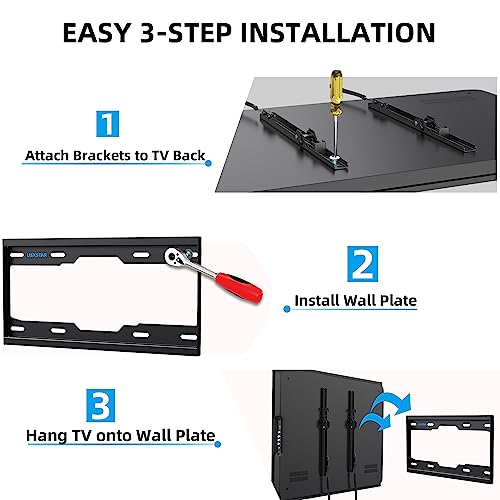 UL Listed Tilting Low Profile TV Wall Mount - Holds Most 26-60 Inch TVs Up to 99 lbs, Quick Release Lock, Max VESA 400x400mm, Fits 8''-16'' Studs - by USX STAR