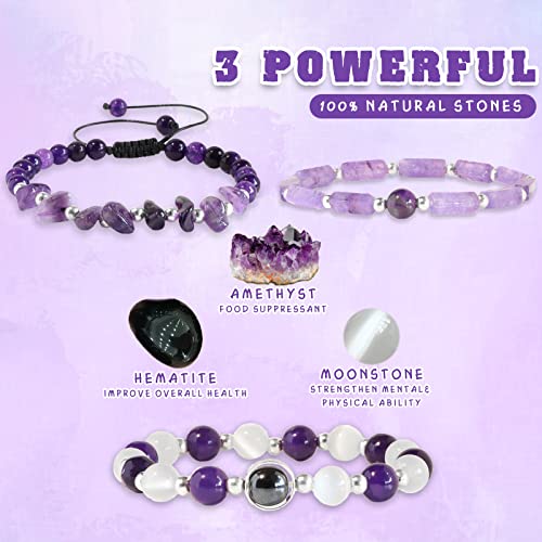 Risyfjew Amethyst Bracelets for Women Natural Stone Healing Beaded Bracelet Stress Anxiety Relief Moonstone Stretch Jewelry Gift for Women