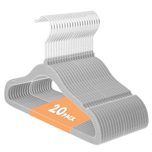 VILICK Baby Hangers for Closet, Kids Velvet Hangers 20 Pack, Non-Slip Toddler Felt Hangers for Infant Baby Clothes, Pants, Shirts & Dresses, Space Saving Small Children Hangers (20 Packs, Grey)
