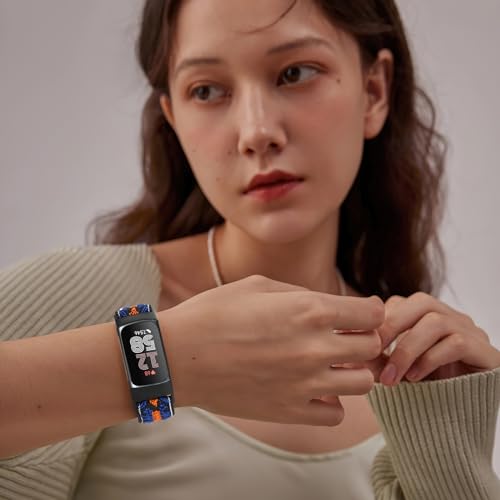 Bcuckood 5 Pack Elastic Nylon Watch Bands Compatible for Fitbit Charge 6/Fitbit Charge 5, Adjustable Breathable Replacement Stretchy Nylon Loop Wristband Sport Strap for Women Men