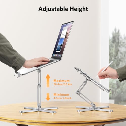 OMOTON 360 Rotating Laptop Stand Riser for Desk, Ergonomic Foldable Computer Stand Adjustable Height Angles for Collaborative Work, Easy Storage Fit Macbooks,All Laptops up to 16 inches, Silver