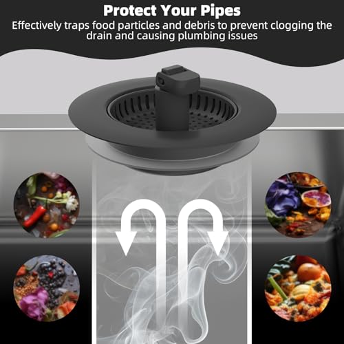 Hibbent 2 Pack Universal 3 in 1 Kitchen Sink Drain Strainer with Sink Stopper, Stainless Steel Wrapped Shell, SUS304 Anti-Clogging Basket Strainer, Fit for US Standard 3-1/2" Drain, Stainless Steel