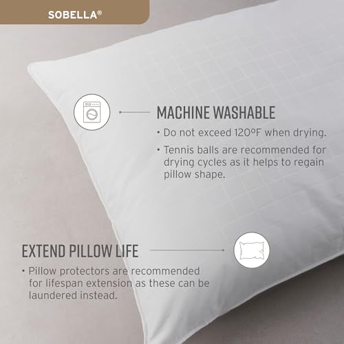 Sobel Westex Sobella Bed Pillow for Sleeping | Side Sleeper Pillow for Adults | 300TC, 100% Cotton Case | Soft, Machine Washable Hotel Quality Pillow | Standard Pillow 20 X 26