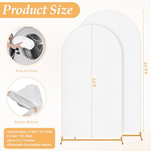 HMQIANG White Wedding Arch Backdrop Cover 6FT, Thicken Premium Spandex Fitted Backdrop Stand Covers for Birthday, Party, Baby Shower Banquet Arch Decoration