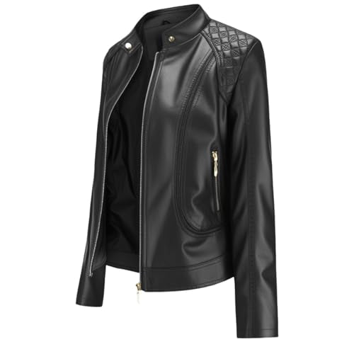 Women's Trendy Faux Leather Jacket Moto Short Jacket Fashion PU Jacket Coat (S, Black)